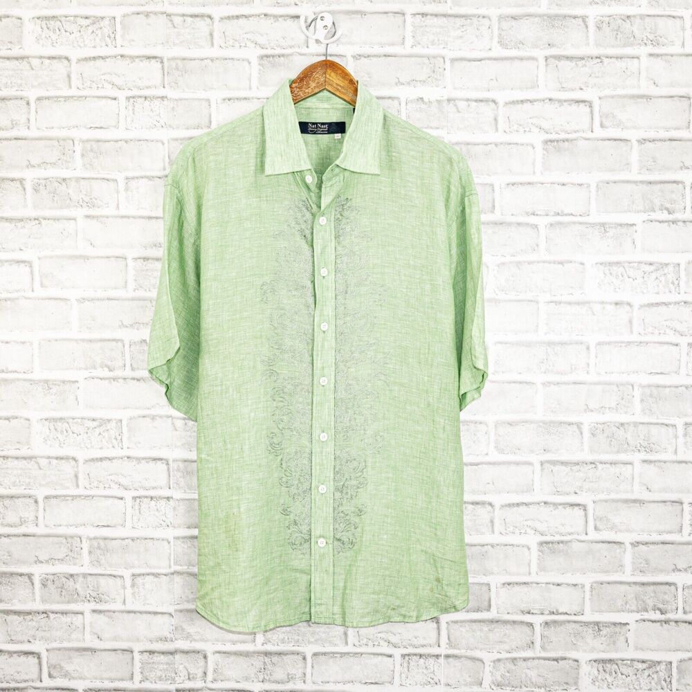 NAT NAST Linen SS Button up Shirt Embroidered Size 1X